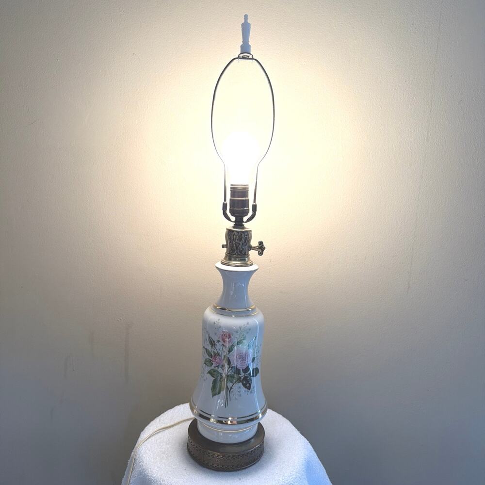Table Lamp Royal China Queen's Rose Pattern Working Vintage USA Cottage Core